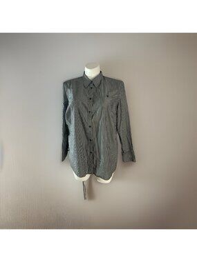 Chaps Women's Size 2X Button Up Long Sleeve Shirt Top Gray White Stripe Blouse